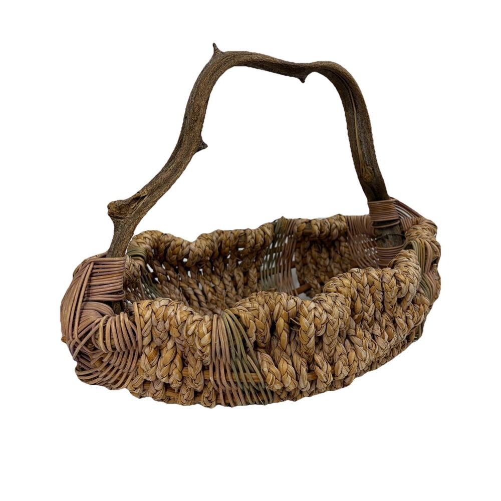 Vintage Gods Eye Buttocks Egg Basket Rustic Driftwood Handle Farmhouse 15” Long